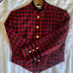 Vintage Red & Black Plaid Jacket w/Gold Buttons